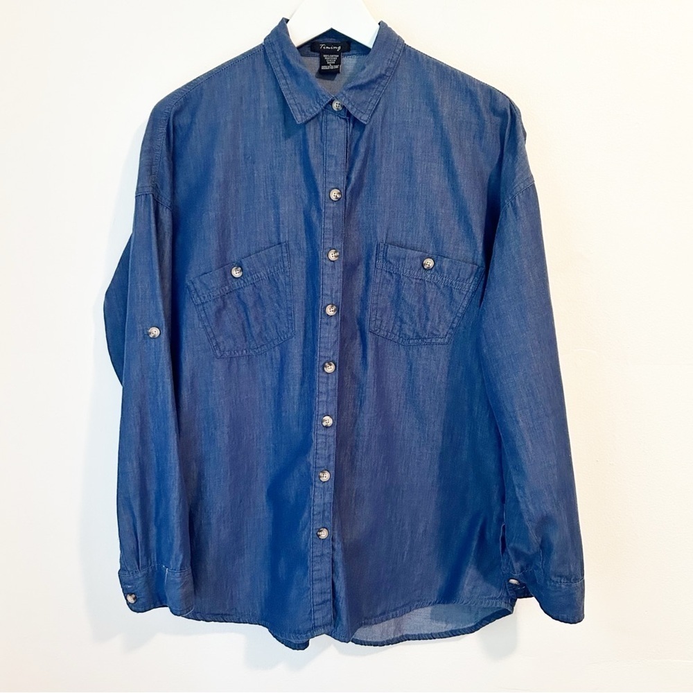 Timing Lightweight Denim Button Down Shirt 100% Cotton - Size Large